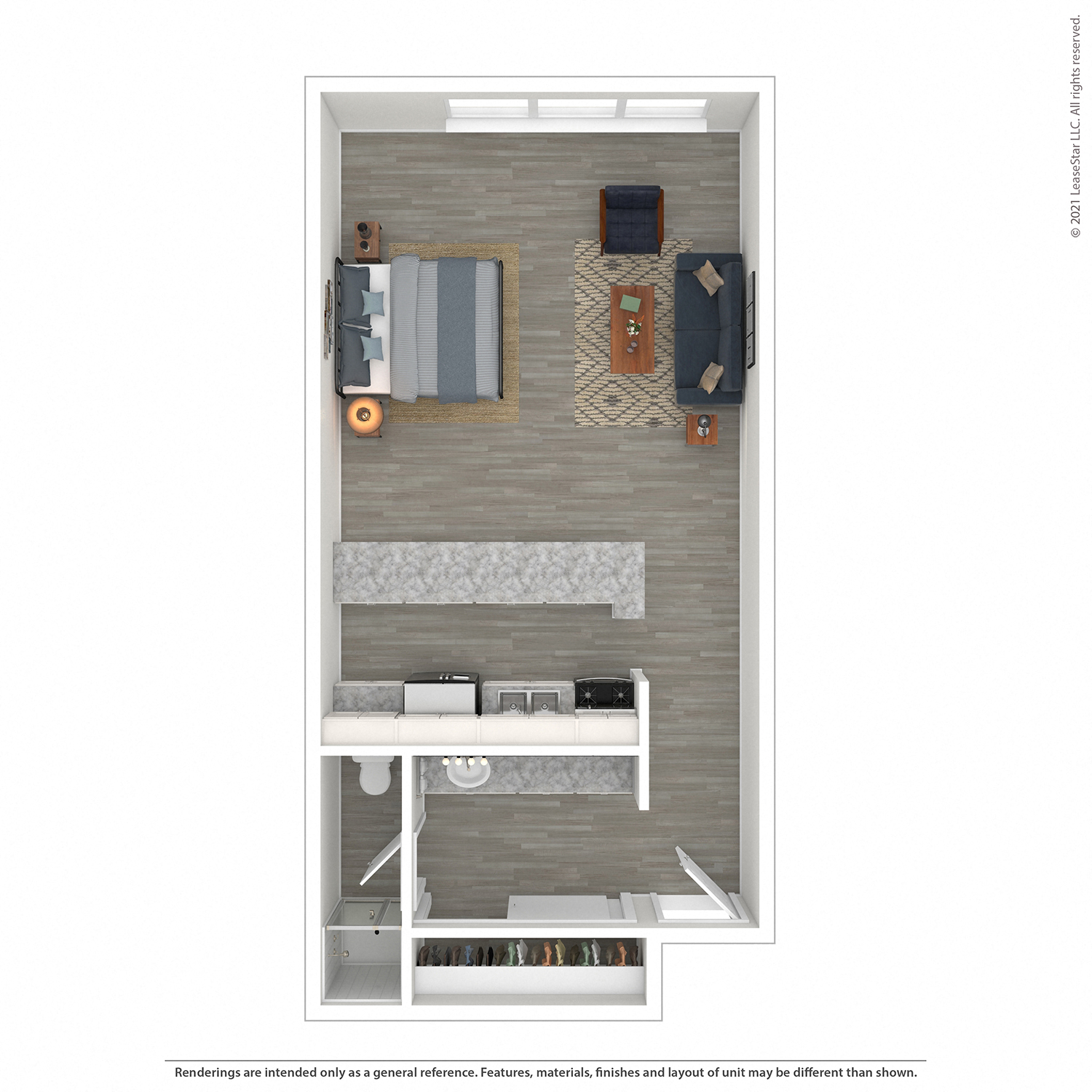 Floor plan for studio, 1 bath, 470 sqft